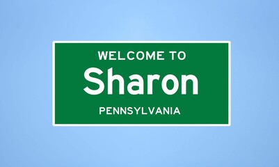 Sharon, Pennsylvania city limit sign. Town sign from the USA.