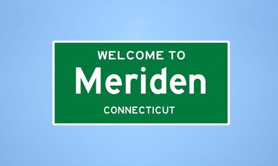 Meriden, Connecticut city limit sign. Town sign from the USA. - obrazy, fototapety, plakaty