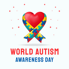world autism awareness day illustration, with patterned puzzle pieces ribbon