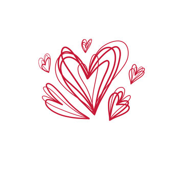 Vector clip art pencil sketch of red heart on white background. Scribble symbol of love for Valentine's day. Festive sign with hatching isolated from background