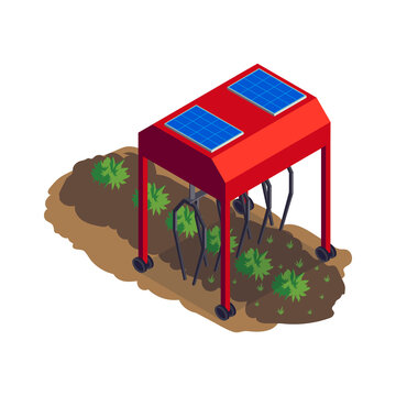 red solar panel farm robot isometric clip art preview