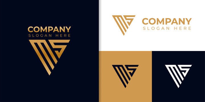 initial letter m and s, MS combined triangle shield logo design vector template