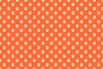 light green cream animal footprints wallpaper doodle background, cute seamless pattern, orange background
