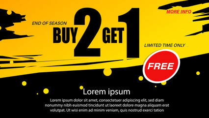 Buy 2 Get 1 Free, sale tag, banner design template, discount app icon. EPS 10.