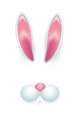 Ears of spring bunny and cute muzzle, 3d funny Easter rabbits mask for mobile app