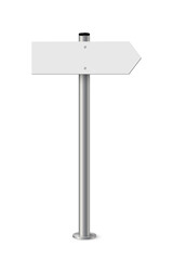 Signpost with blank direction sign on road. Metal pole with white arrow board vector illustration. Retro steel street post isolated on white background. Simple empty crossroad banner