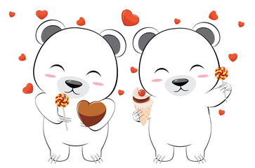 Couple of White bears with hearts