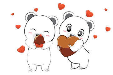 Couple of White bears with hearts