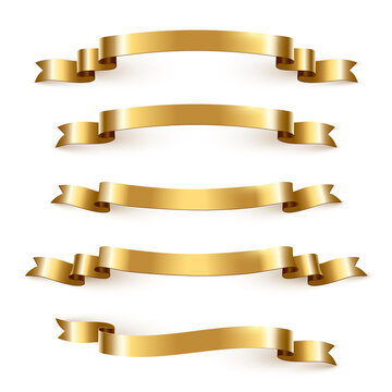 Gold ribbon banners, shiny blank decor element templates for congratulation text, caption