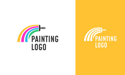 Paintbrush logo design with the rainbow concept for paint or painting