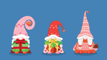 Three valentine gnome girls