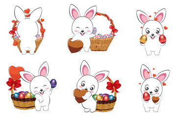 Obraz na płótnie Canvas White Bunny set with Easter eggs