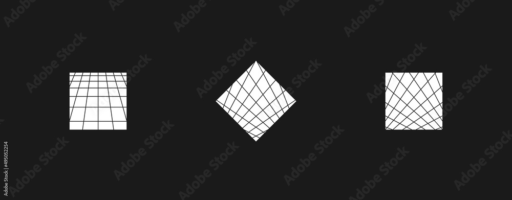 Poster set of retrowave design elements, squares and rhombuses. squares and rhombus with diagonal stripes a