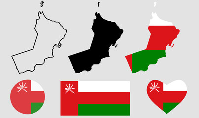 oman map flag icon set isolated on white background