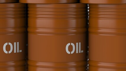 Gas fuel barrels arranged in array stacked against each other 3d render illustration