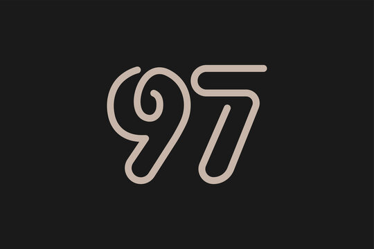 Number 97 Logo, Monogram Number 97 line style, usable for anniversary and business logos, flat design logo template, vector illustration