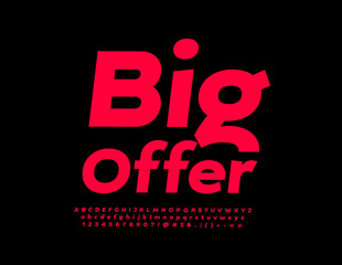 Vector marketing banner Big Offer. Red elegant Font. Modern Alphabet Letters, Numbers and Symbols set