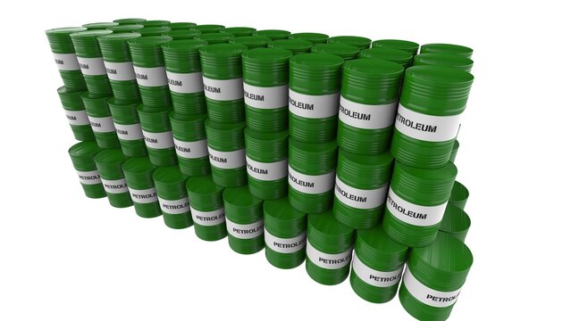 Gas fuel 3d render illustration barrels arranged in array stacked against each other