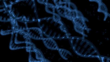 3D rendering ， blue spiral human DNA structure