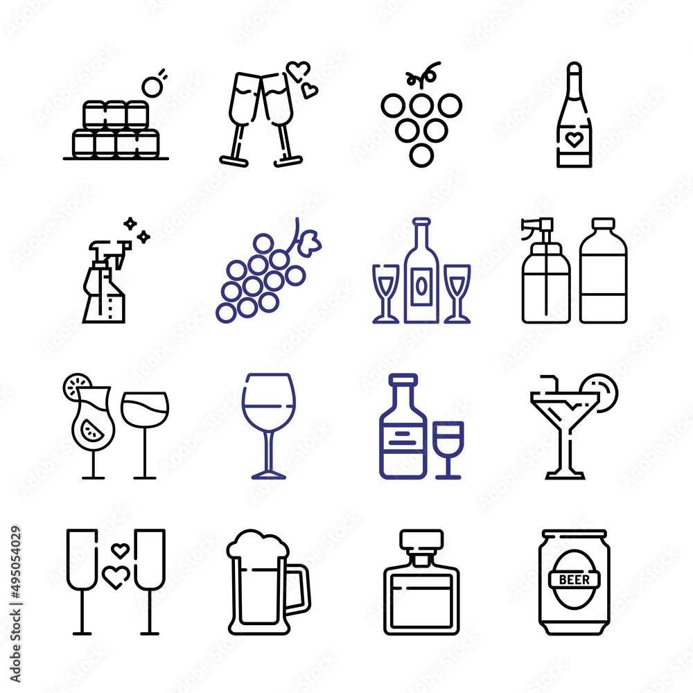Poster alcohol icon set with line icons. modern thin line style. suitable for web and mobile icon. vector i