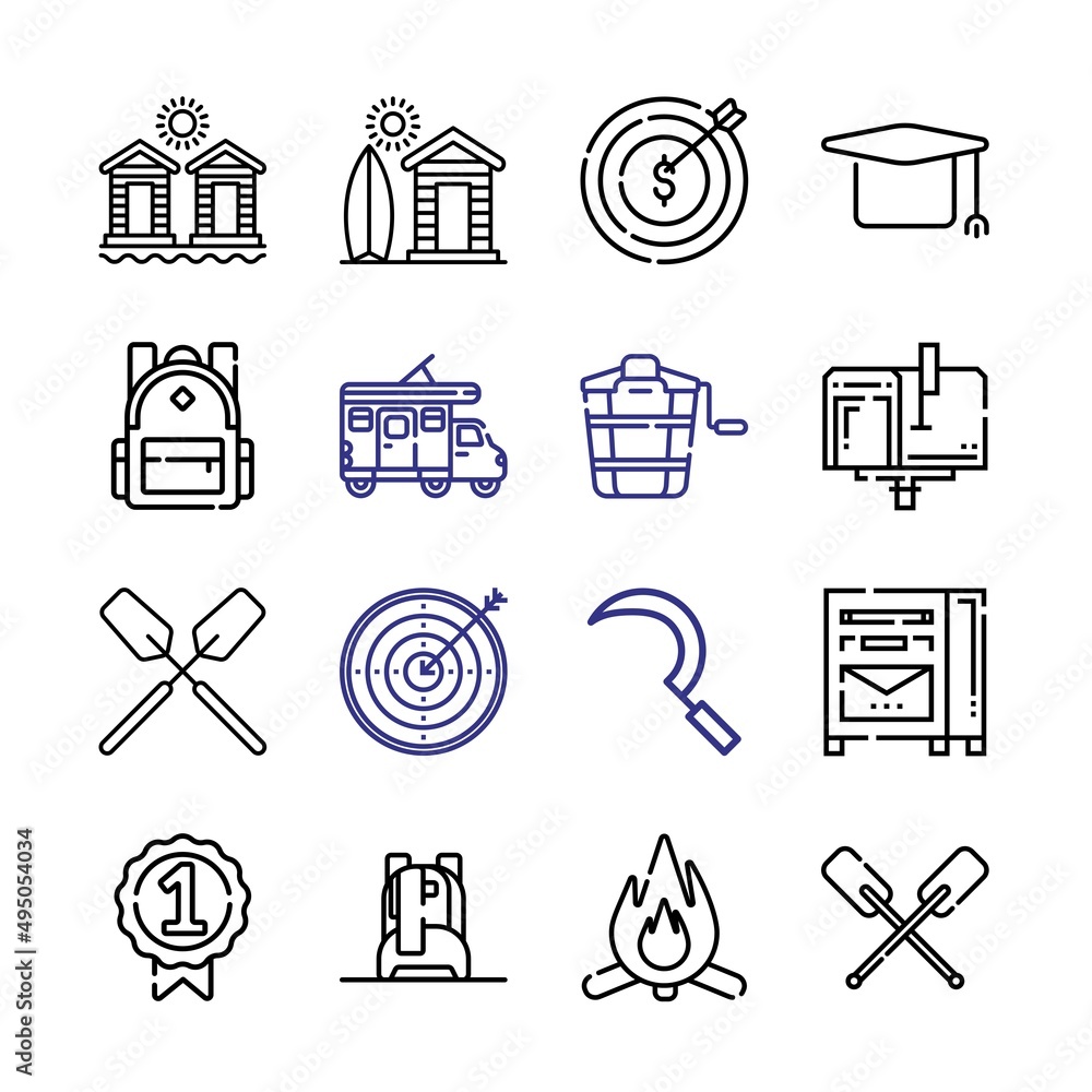 Aufkleber camp icon set with line icons. modern thin line style. suitable for web and mobile icon. vector illu