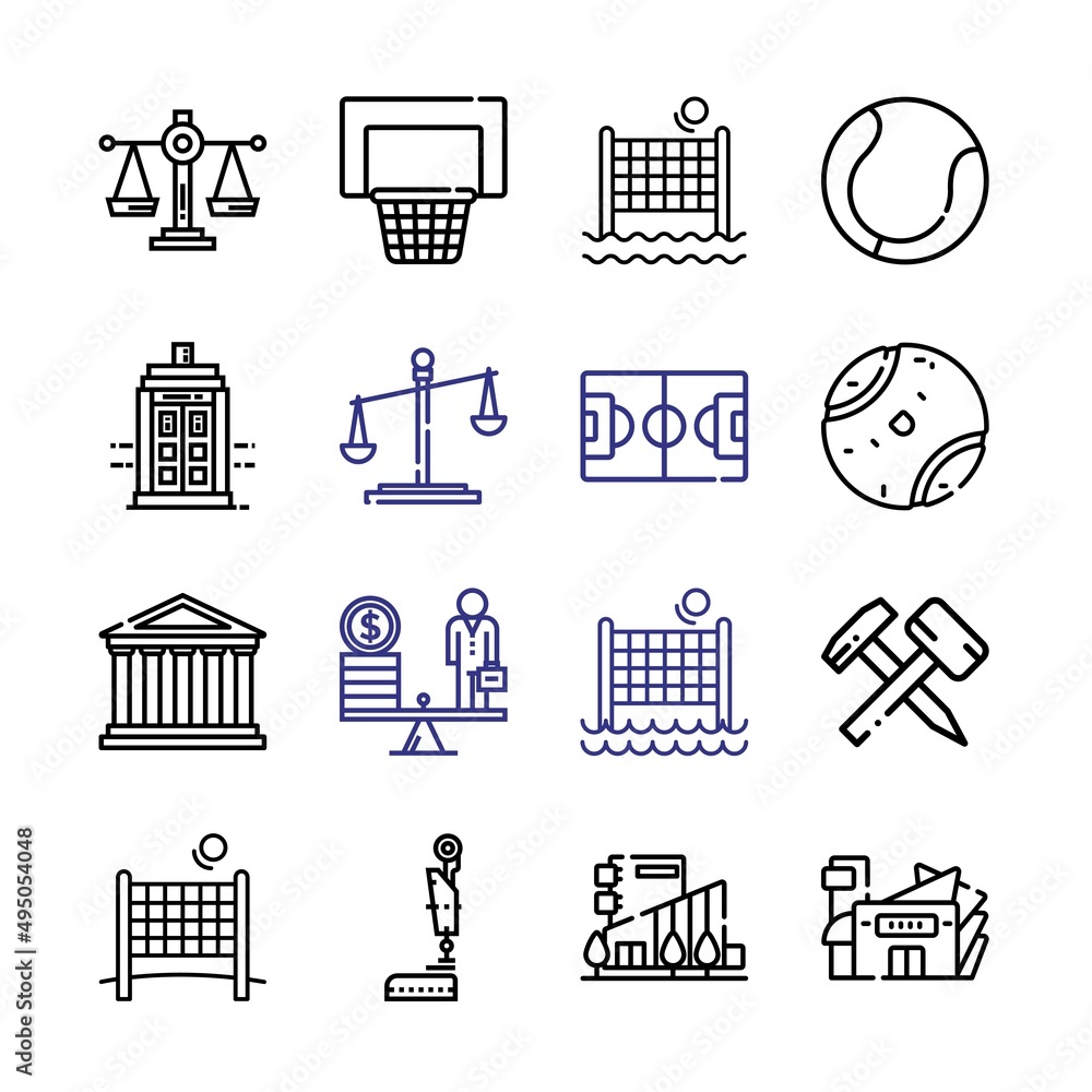 Poster court icon set with line icons. modern thin line style. suitable for web and mobile icon. vector ill