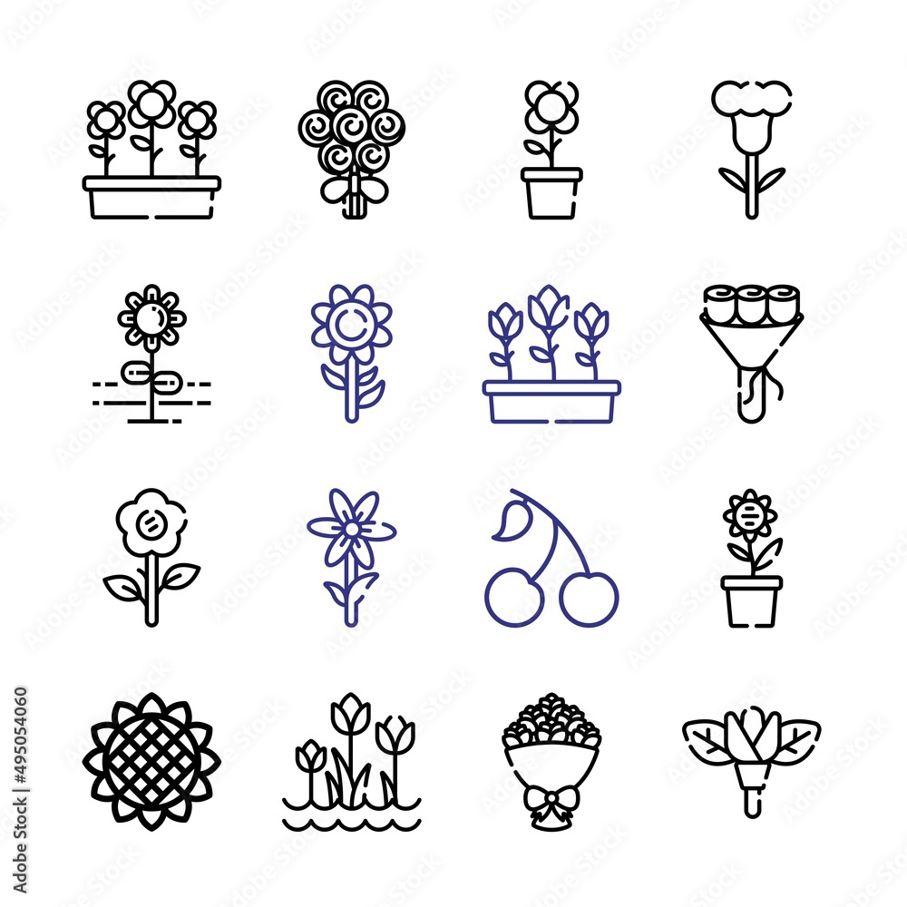 Poster bloom icon set with line icons. modern thin line style. suitable for web and mobile icon. vector ill