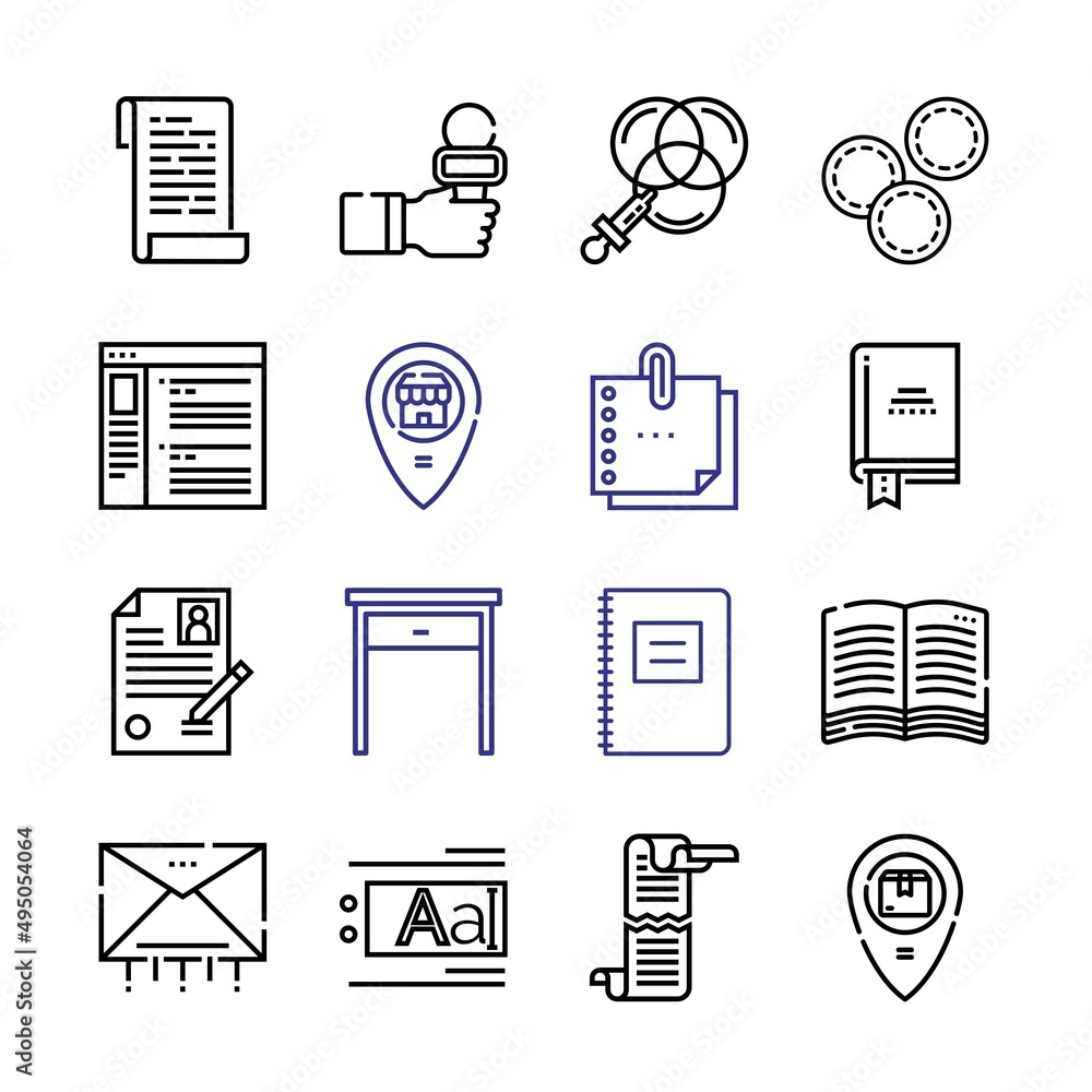 Poster page icon set with line icons. modern thin line style. suitable for web and mobile icon. vector illu