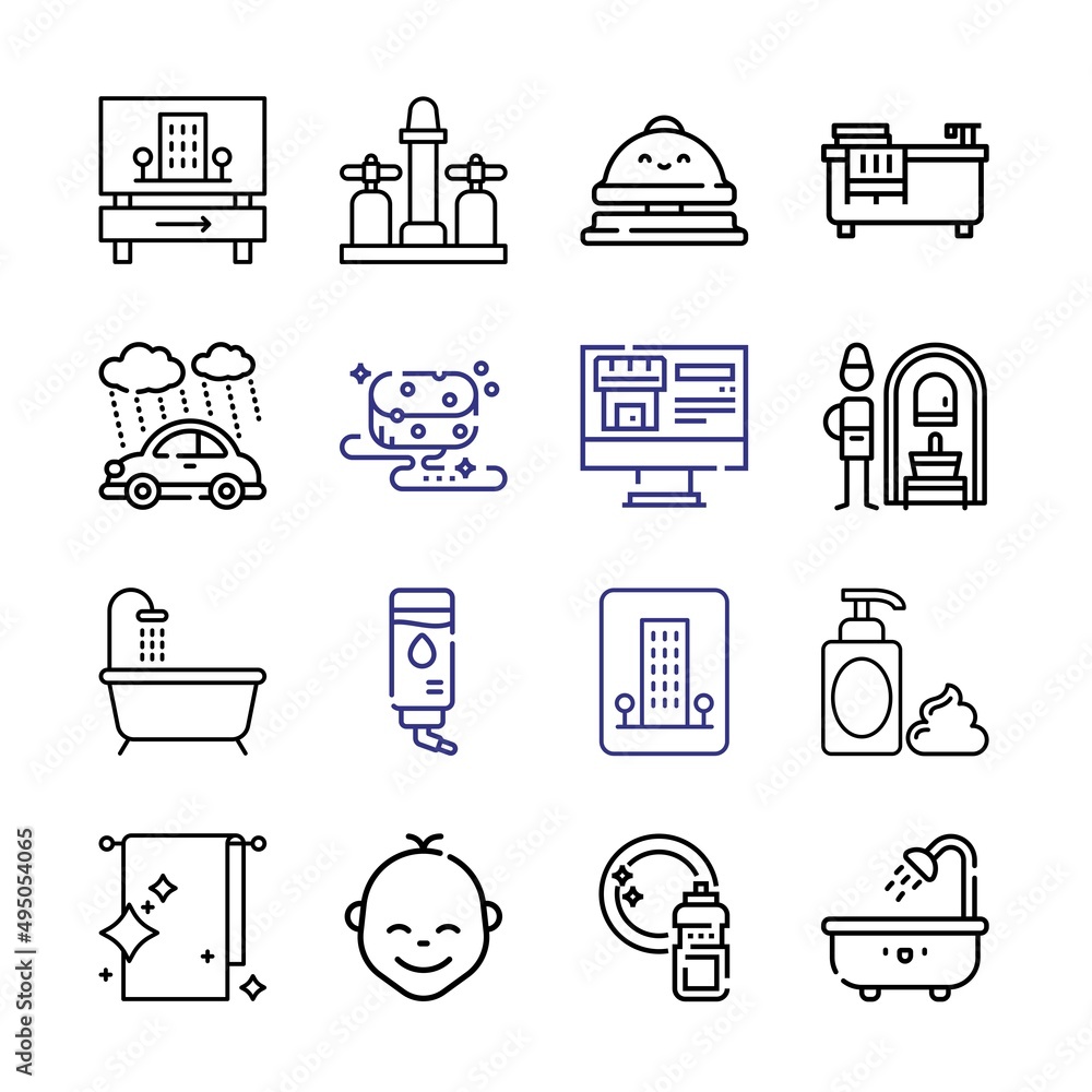Poster shower icon set with line icons. modern thin line style. suitable for web and mobile icon. vector il