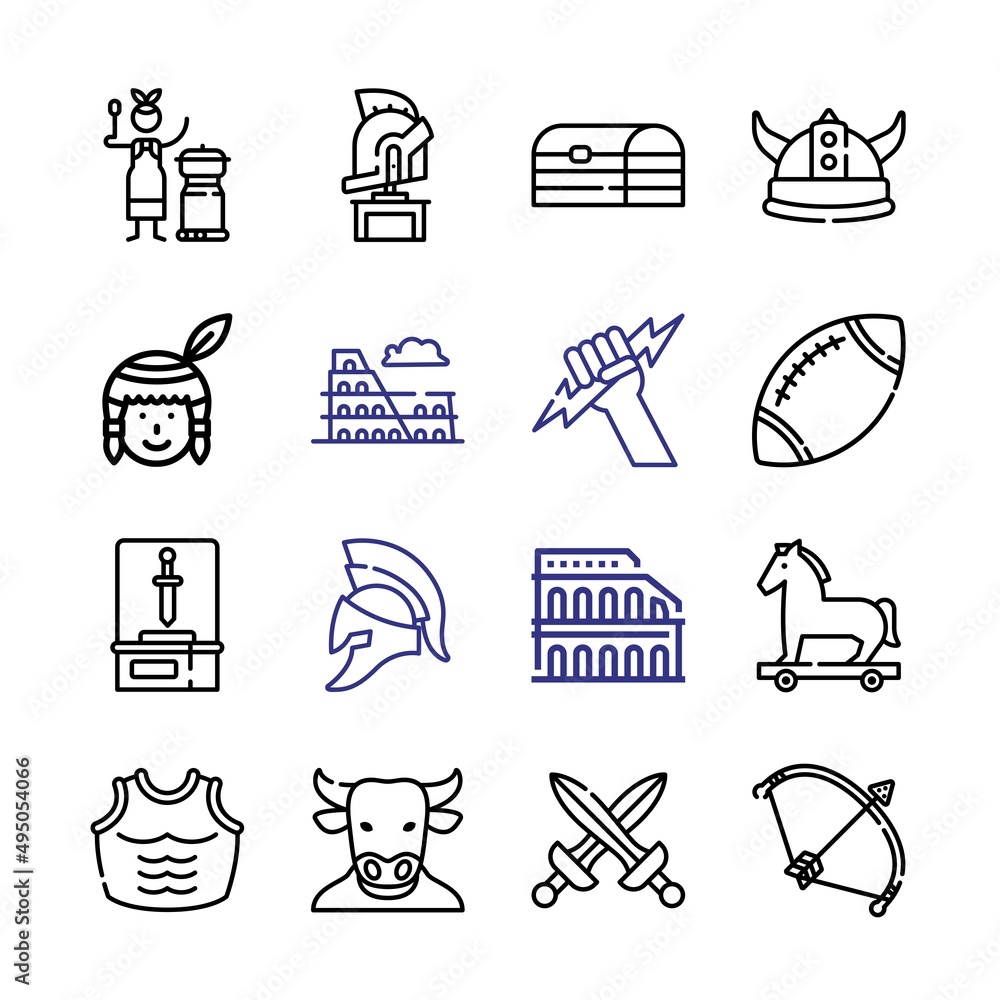 Poster warrior icon set with line icons. modern thin line style. suitable for web and mobile icon. vector i