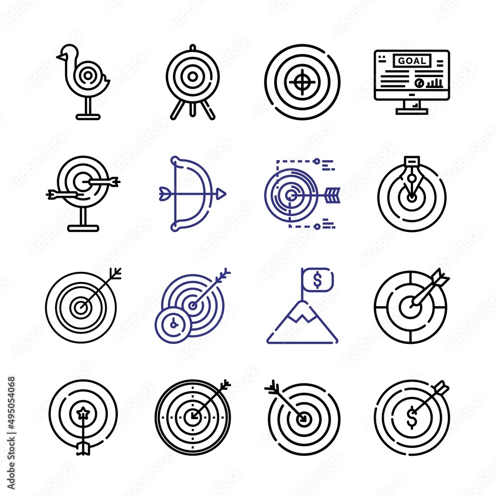 Poster bullseye icon set with line icons. modern thin line style. suitable for web and mobile icon. vector 