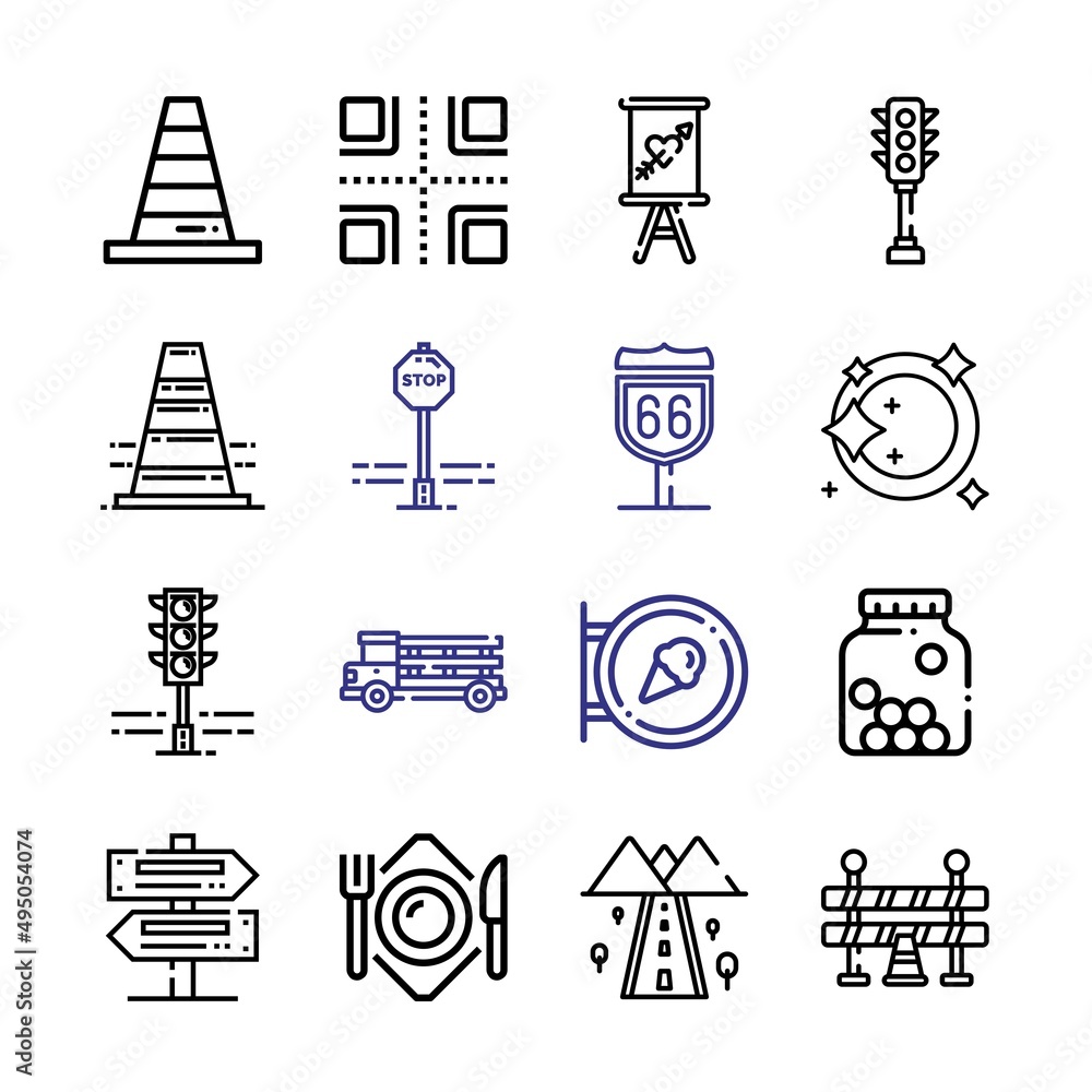 Poster highway icon set with line icons. modern thin line style. suitable for web and mobile icon. vector i