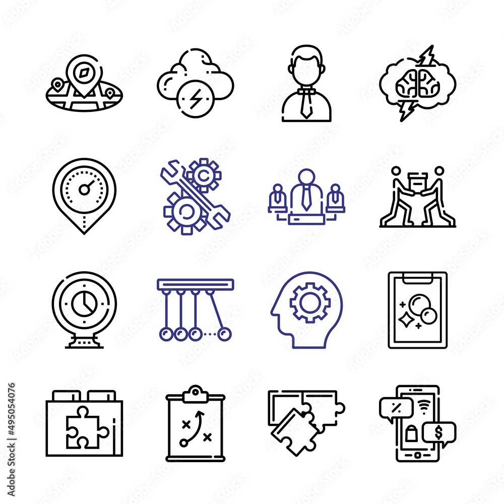 Poster teamwork icon set with line icons. modern thin line style. suitable for web and mobile icon. vector 