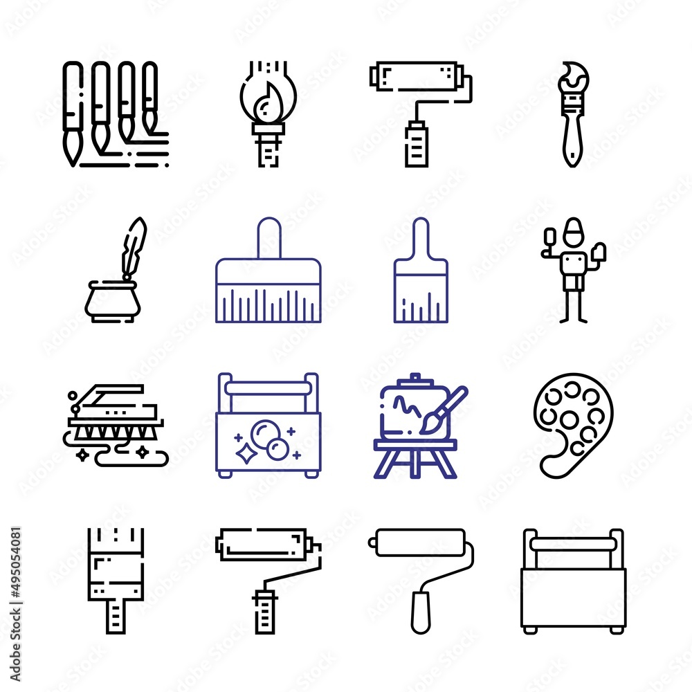 Poster paintbrush icon set with line icons. modern thin line style. suitable for web and mobile icon. vecto