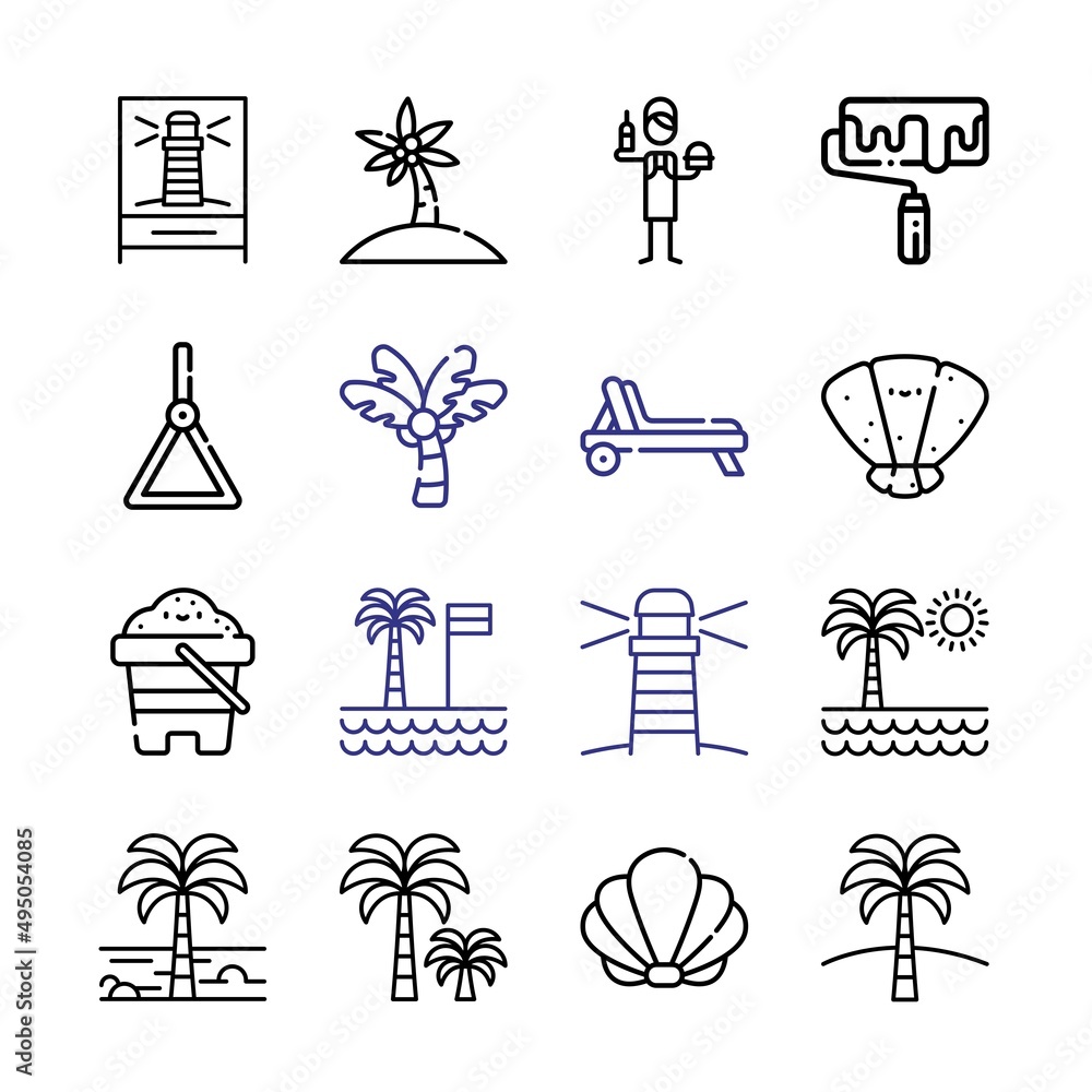 Poster coast icon set with line icons. modern thin line style. suitable for web and mobile icon. vector ill