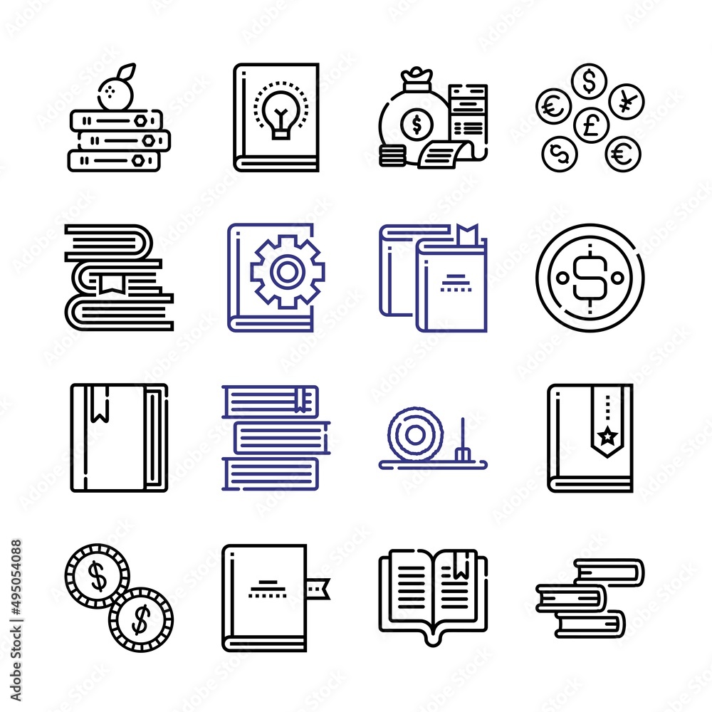 Poster pile icon set with line icons. modern thin line style. suitable for web and mobile icon. vector illu