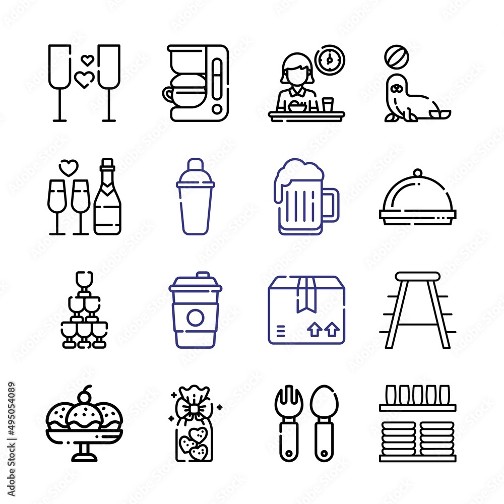 Aufkleber restaurant icon set with line icons. modern thin line style. suitable for web and mobile icon. vecto