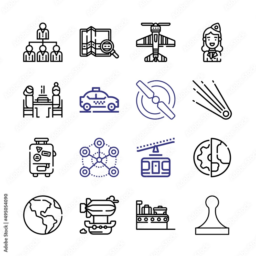 Poster plane icon set with line icons. modern thin line style. suitable for web and mobile icon. vector ill