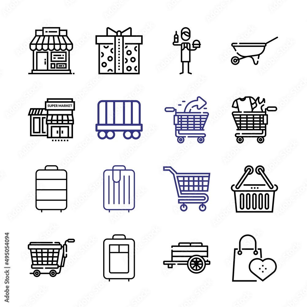 Poster trolley icon set with line icons. modern thin line style. suitable for web and mobile icon. vector i