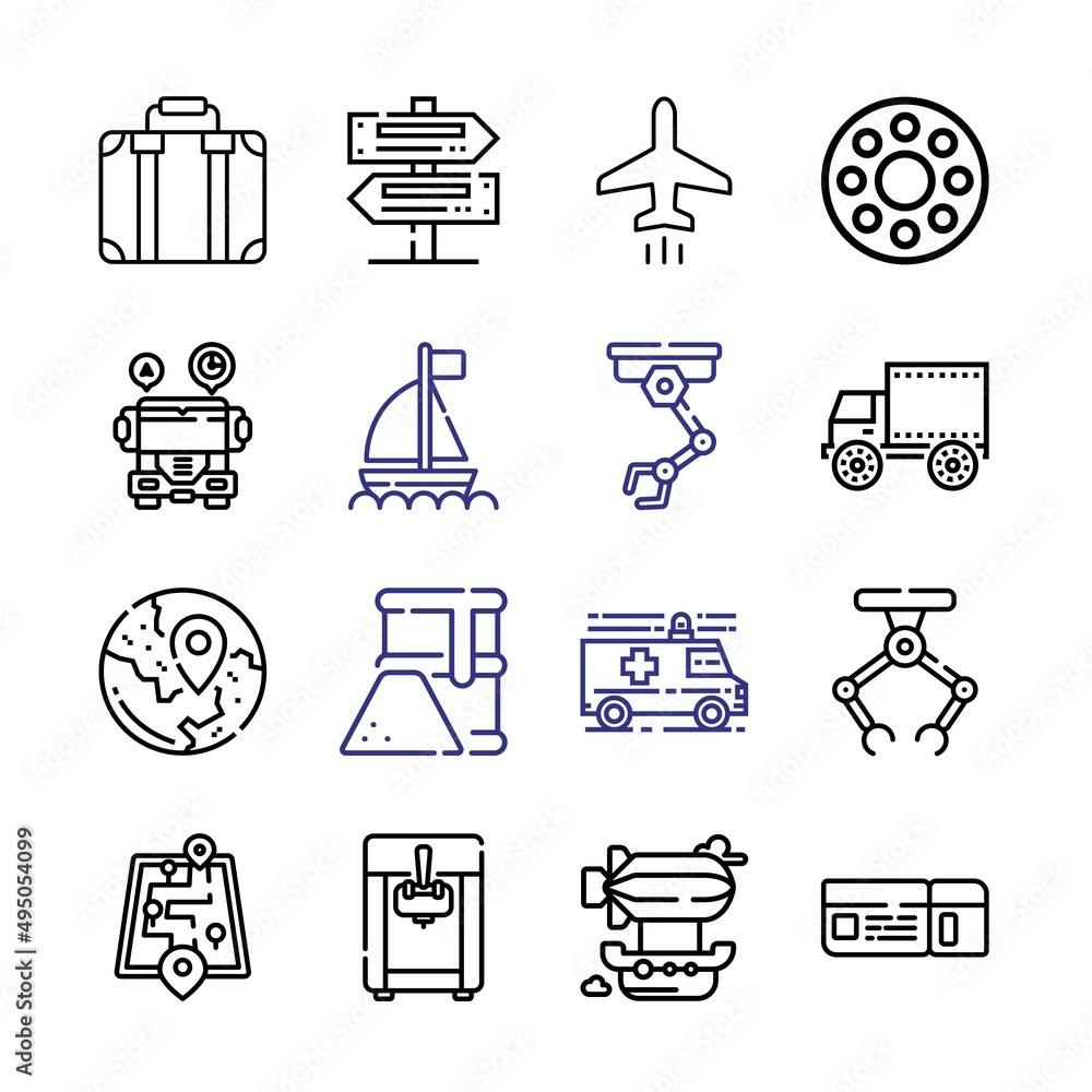 Poster transport icon set with line icons. modern thin line style. suitable for web and mobile icon. vector