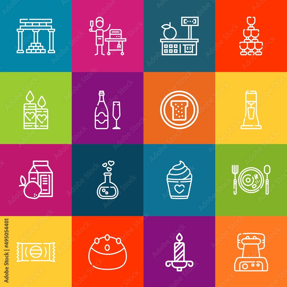 Poster modern thin line icons set of cake elements. premium quality outline symbol collection. simple mono 