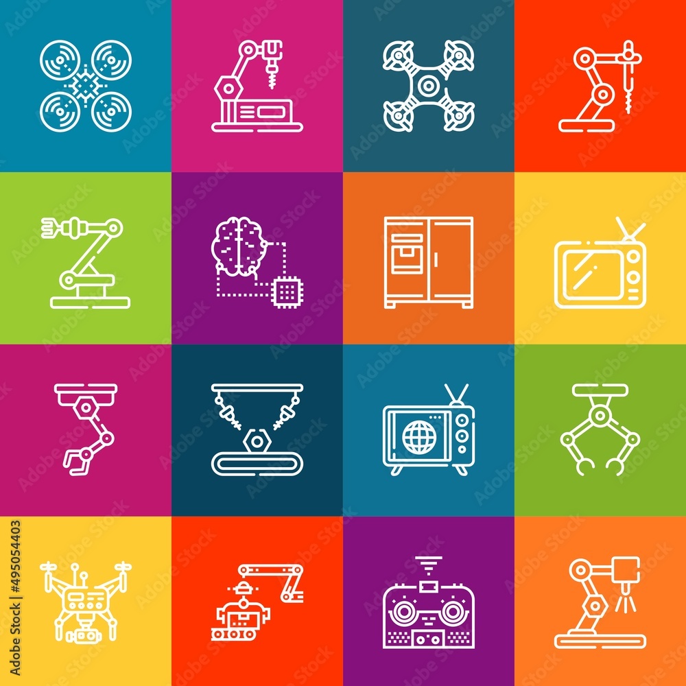 Poster modern thin line icons set of electronics elements. premium quality outline symbol collection. simpl