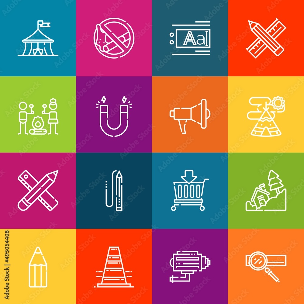 Poster modern thin line icons set of tent elements. premium quality outline symbol collection. simple mono 
