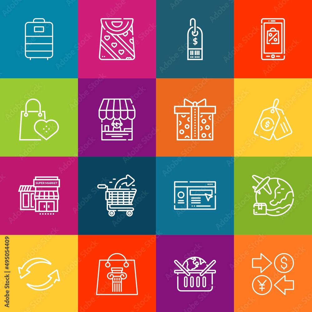 Poster modern thin line icons set of commerce elements. premium quality outline symbol collection. simple m