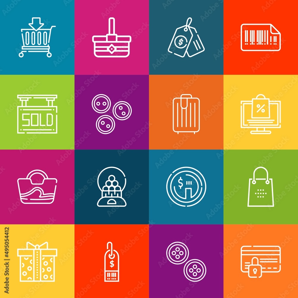Poster modern thin line icons set of buy elements. premium quality outline symbol collection. simple mono l