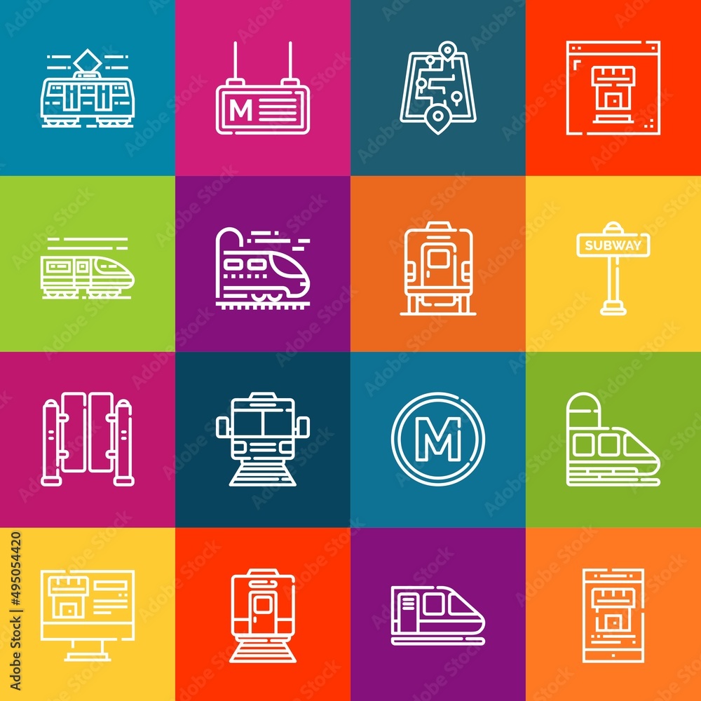 Poster modern thin line icons set of metro elements. premium quality outline symbol collection. simple mono
