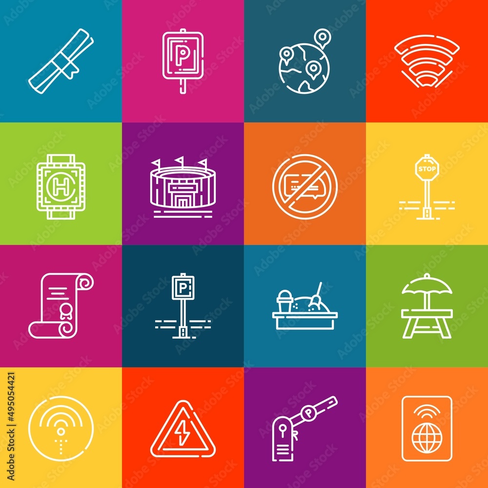 Poster modern thin line icons set of area elements. premium quality outline symbol collection. simple mono 