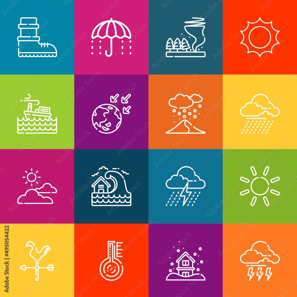 Poster modern thin line icons set of weather elements. premium quality outline symbol collection. simple mo