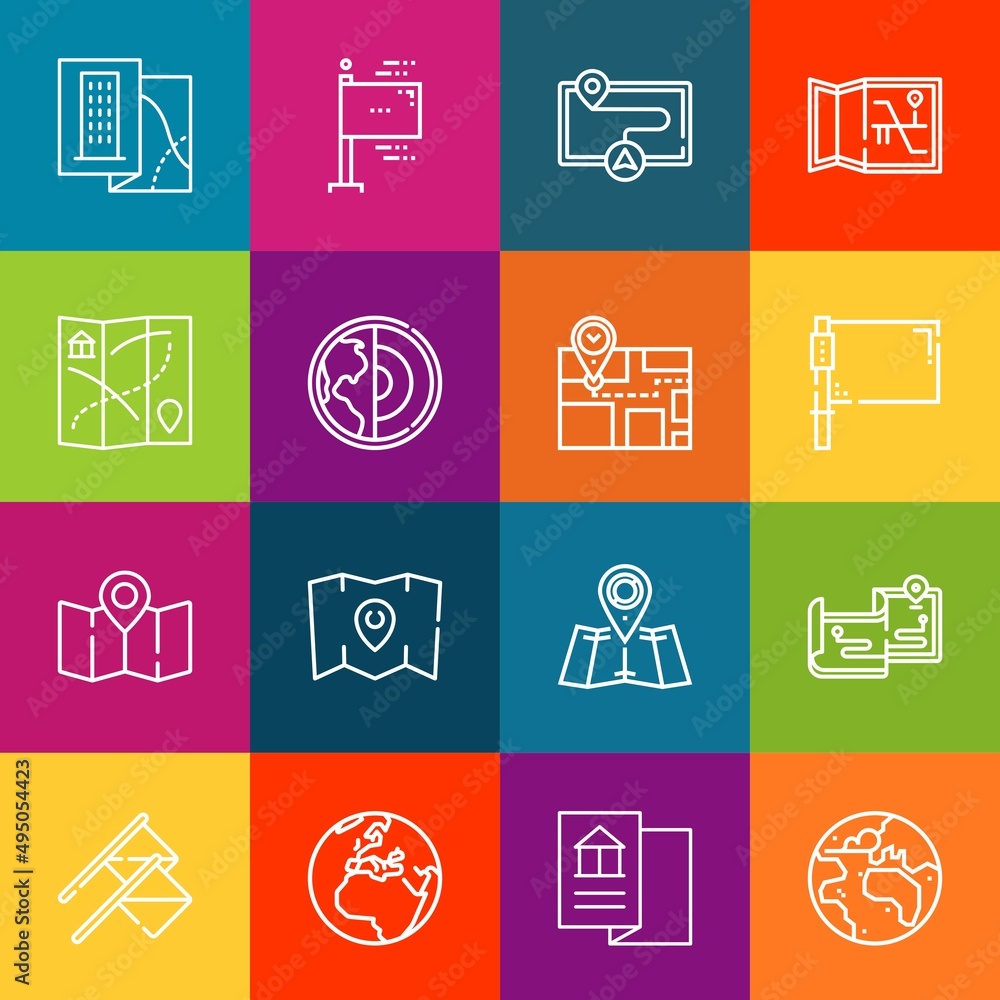 Poster modern thin line icons set of continent elements. premium quality outline symbol collection. simple 