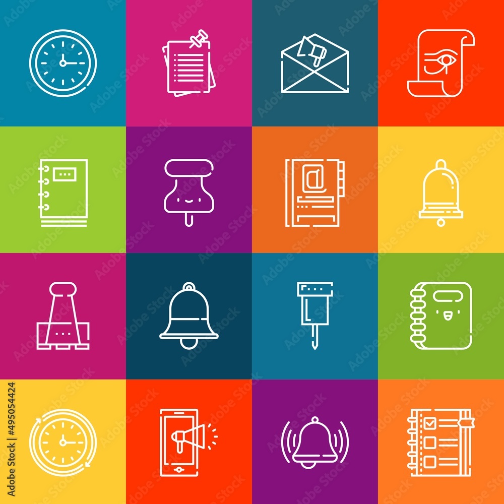 Poster modern thin line icons set of reminder elements. premium quality outline symbol collection. simple m